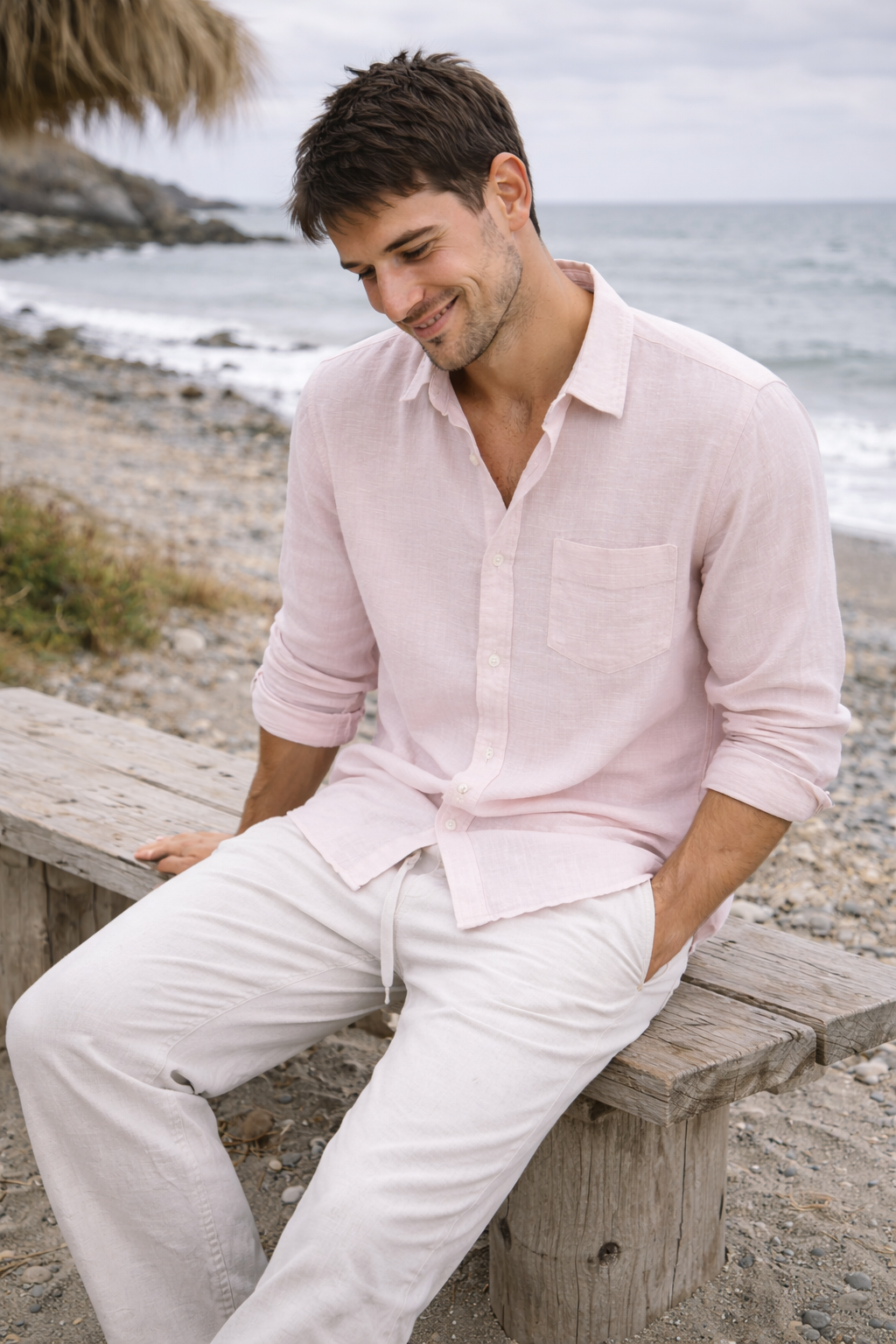 Chemise homme en lin écoresponsable – Horizon Rosé